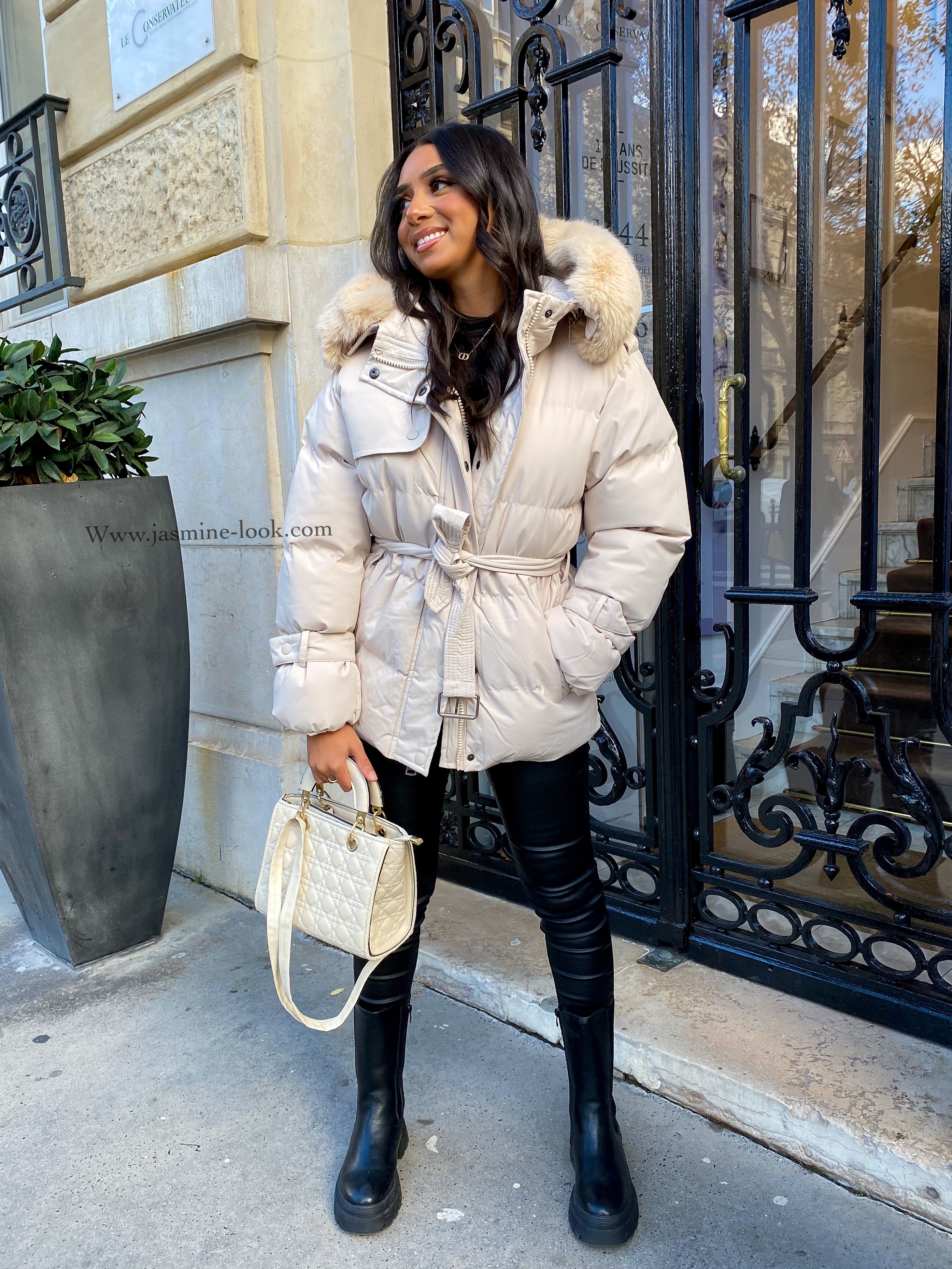 Beige Fur Down Jacket – jasminelook