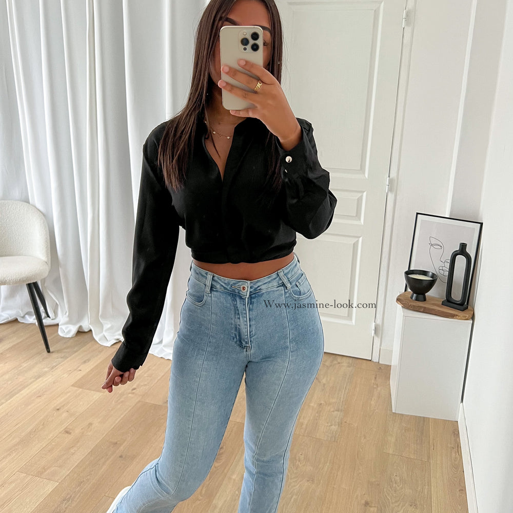 Chemisier Crop satin noir