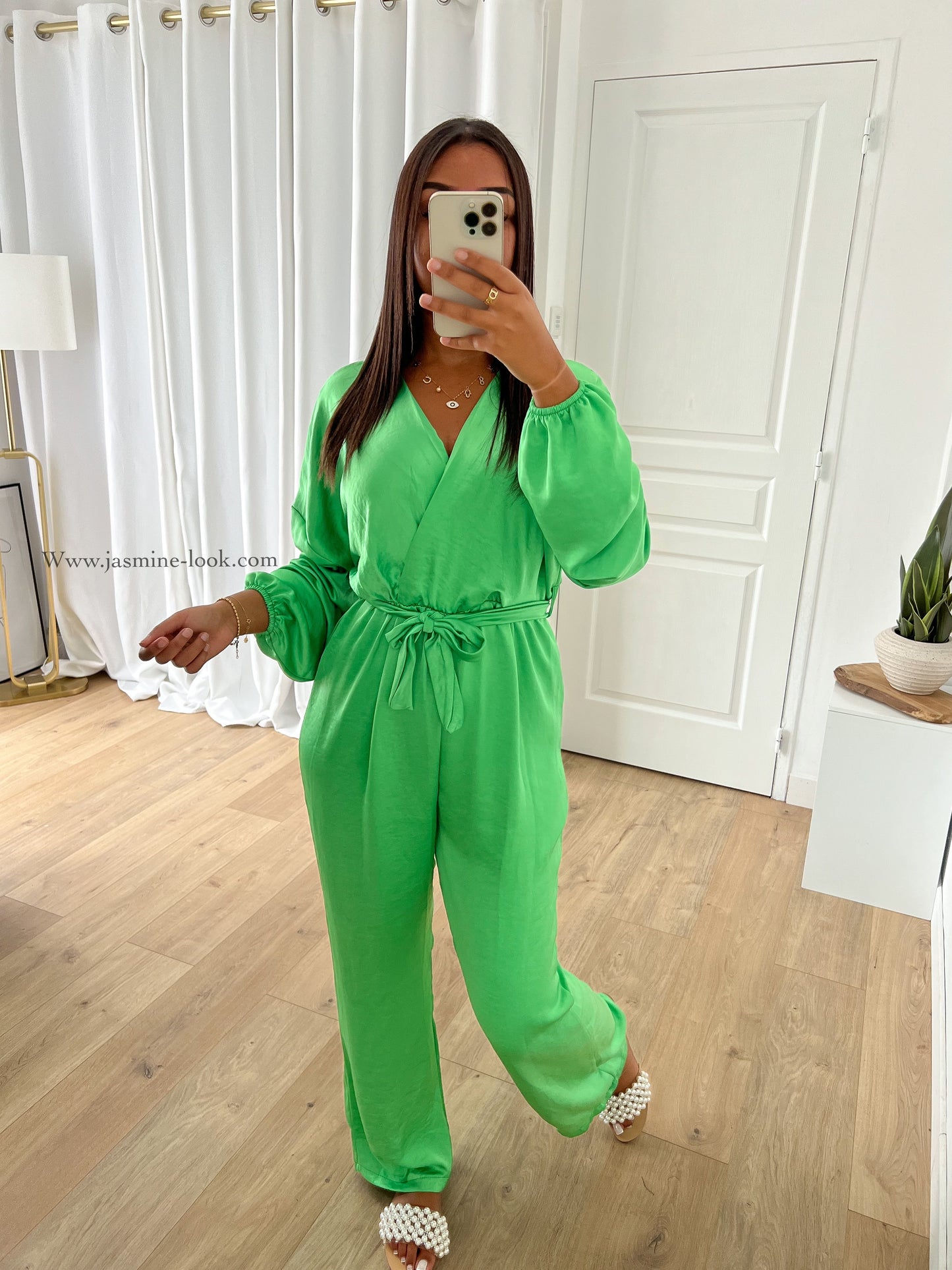 Green Satin Jumpsuit