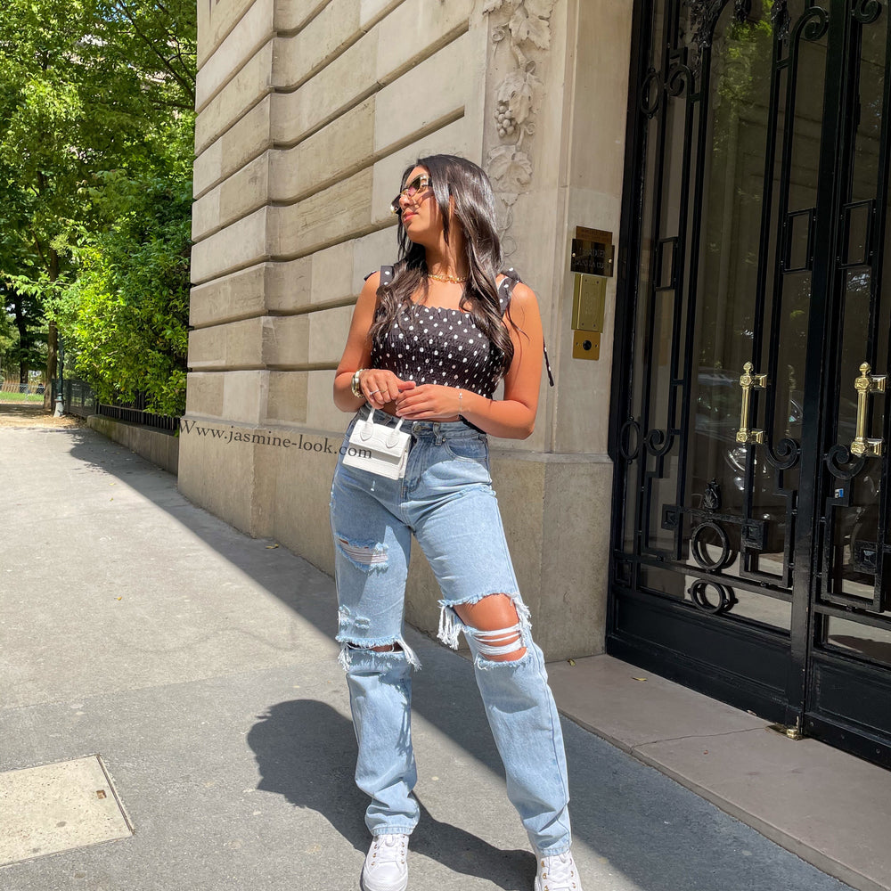 Destroyed wide leg jeans