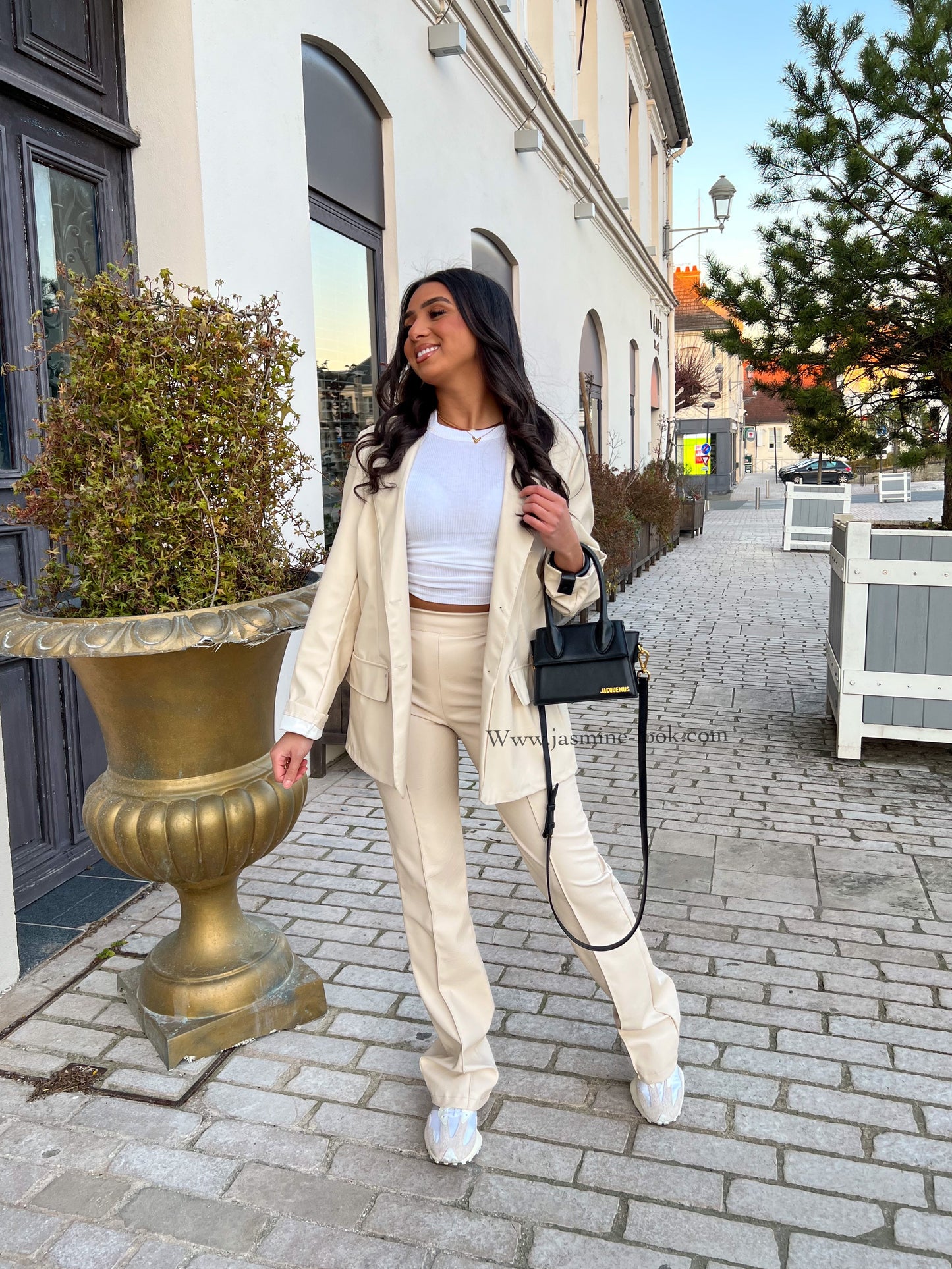 Beige faux flare pants