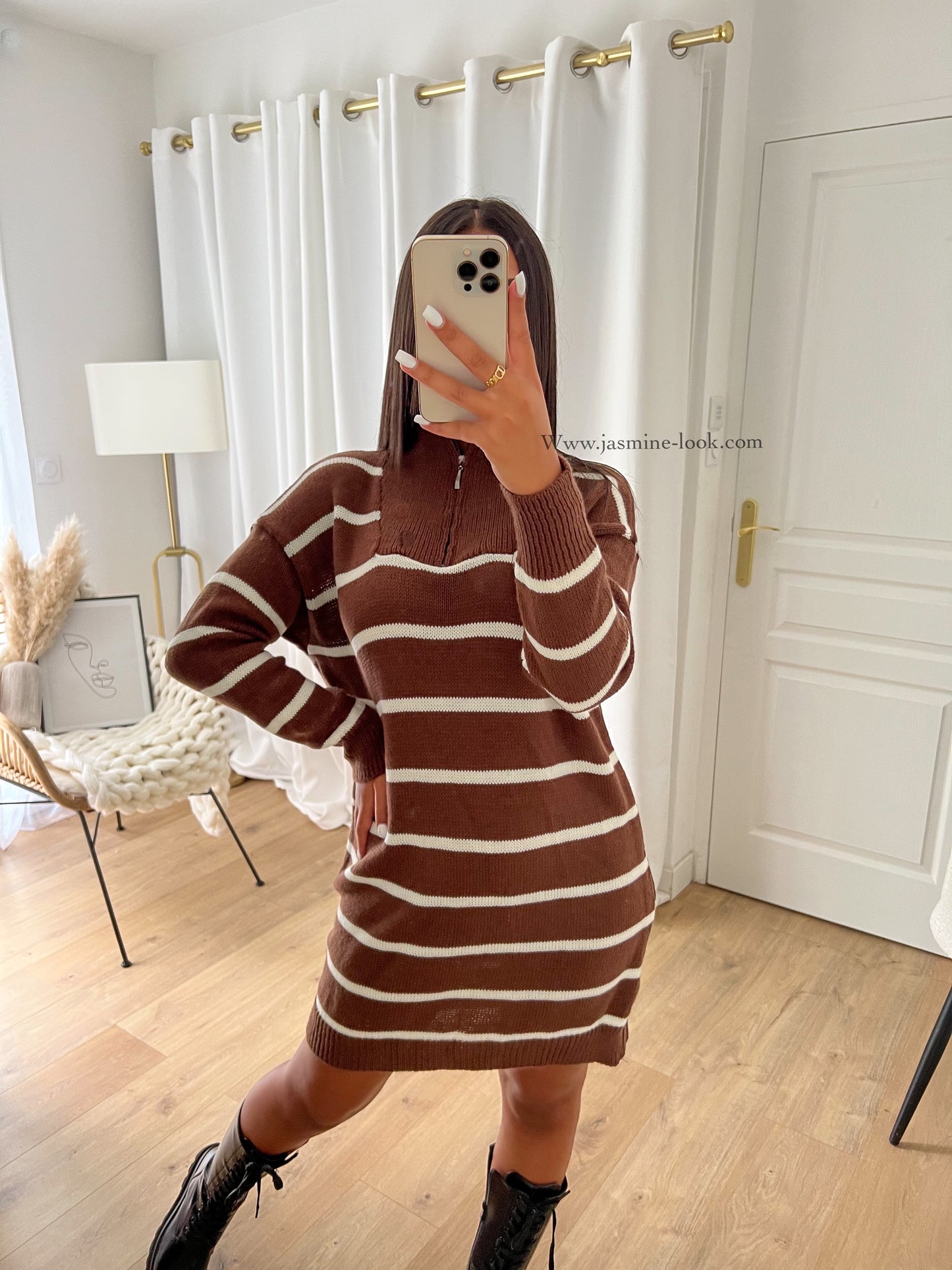 Brown Zippy Sweater Dress