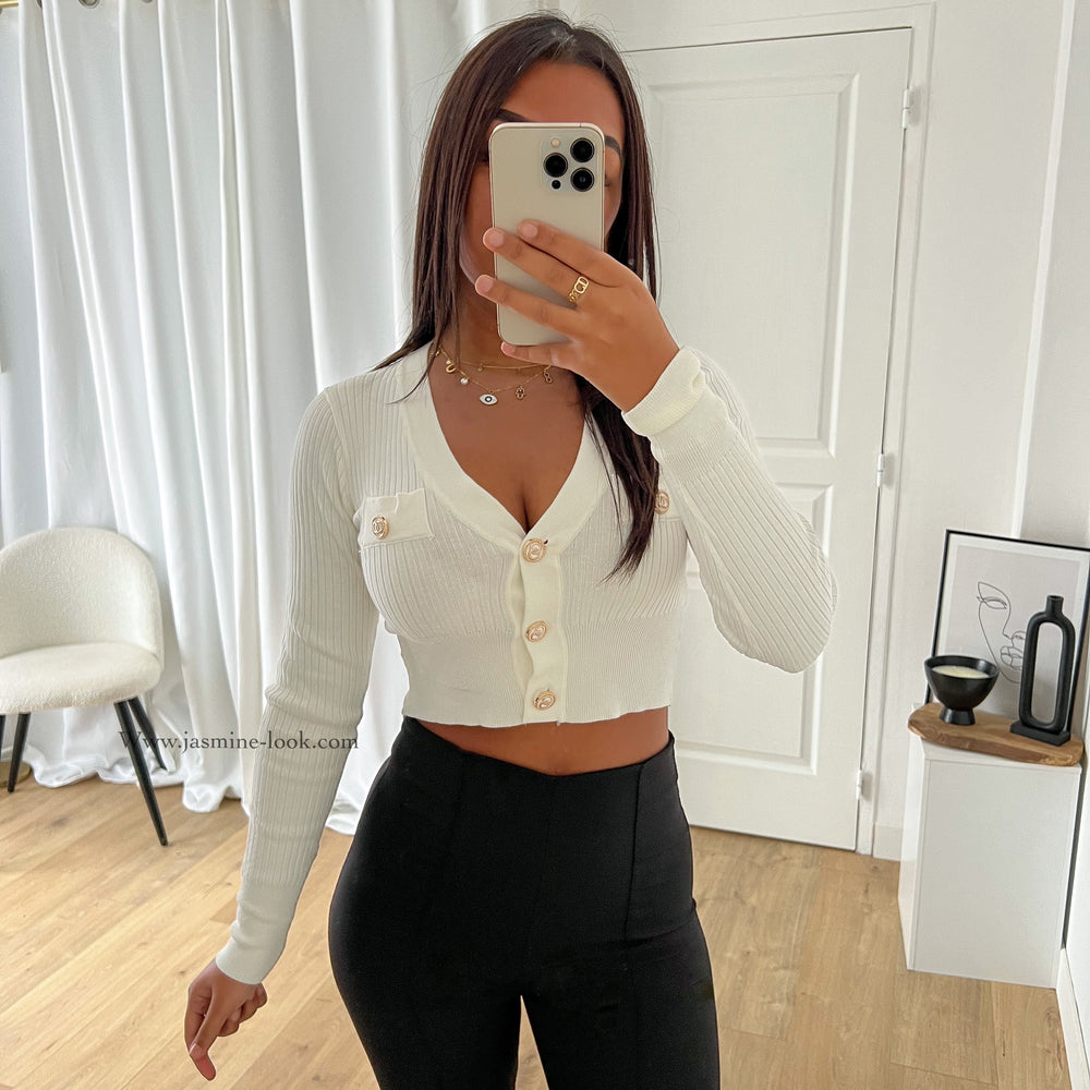 Cardigan Crop blanc