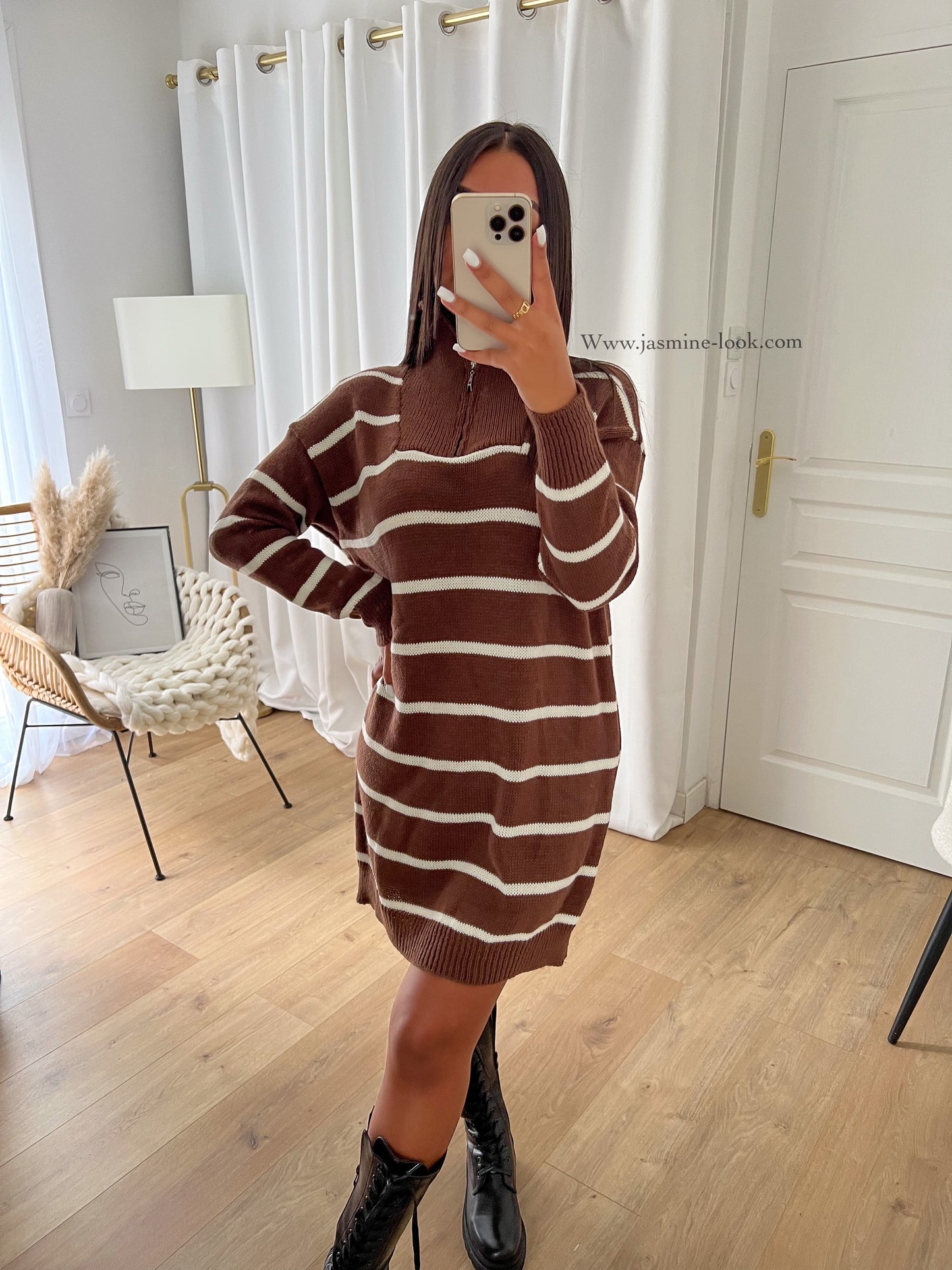 Brown Zippy Sweater Dress