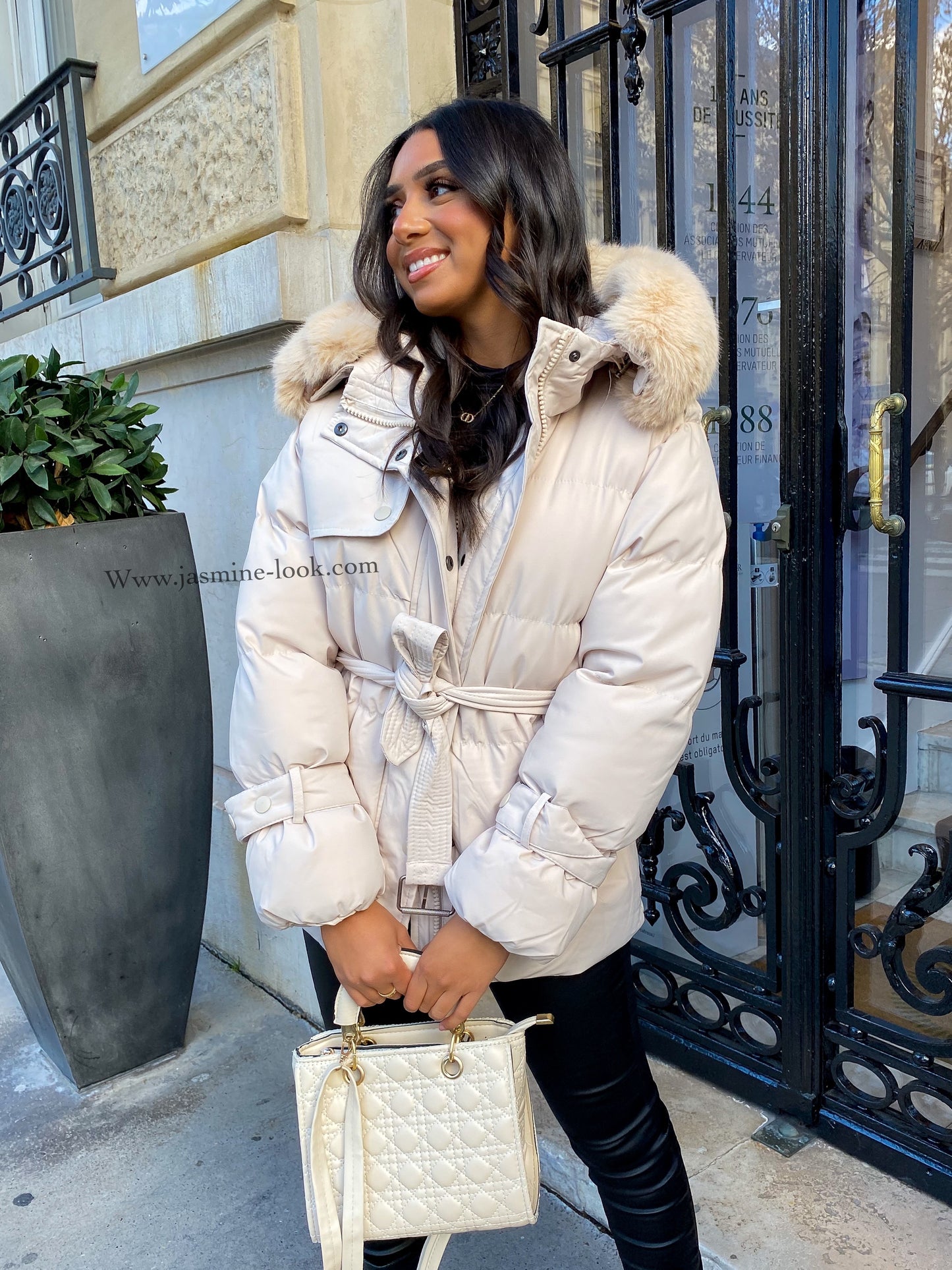 Beige Fur Down Jacket