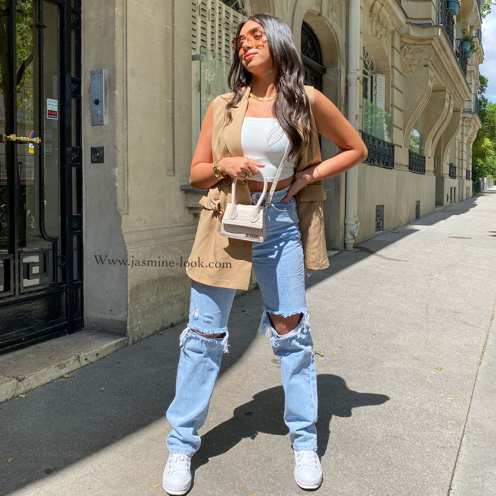 Destroyed wide leg jeans