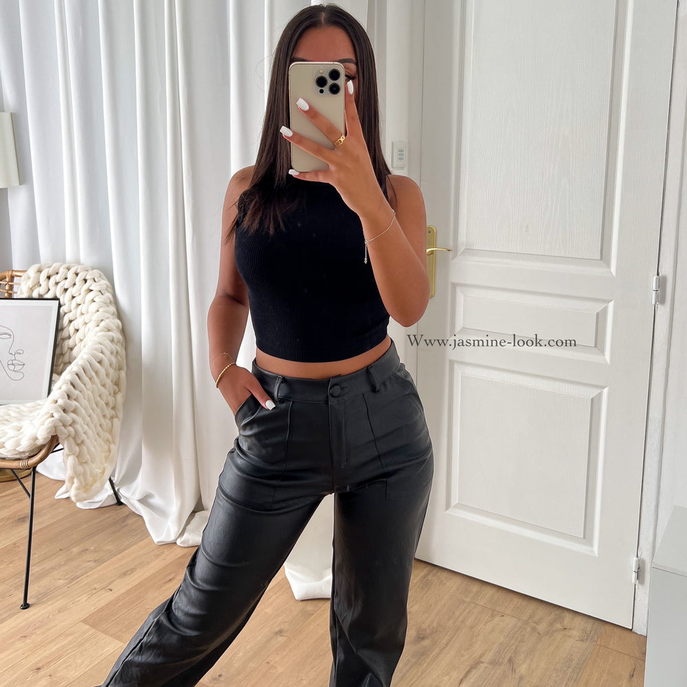 Square Faux Leather Pants