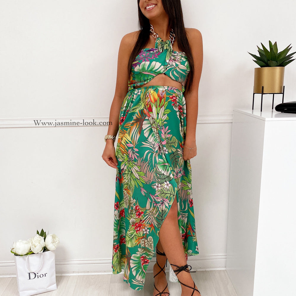 Tropical satin dress