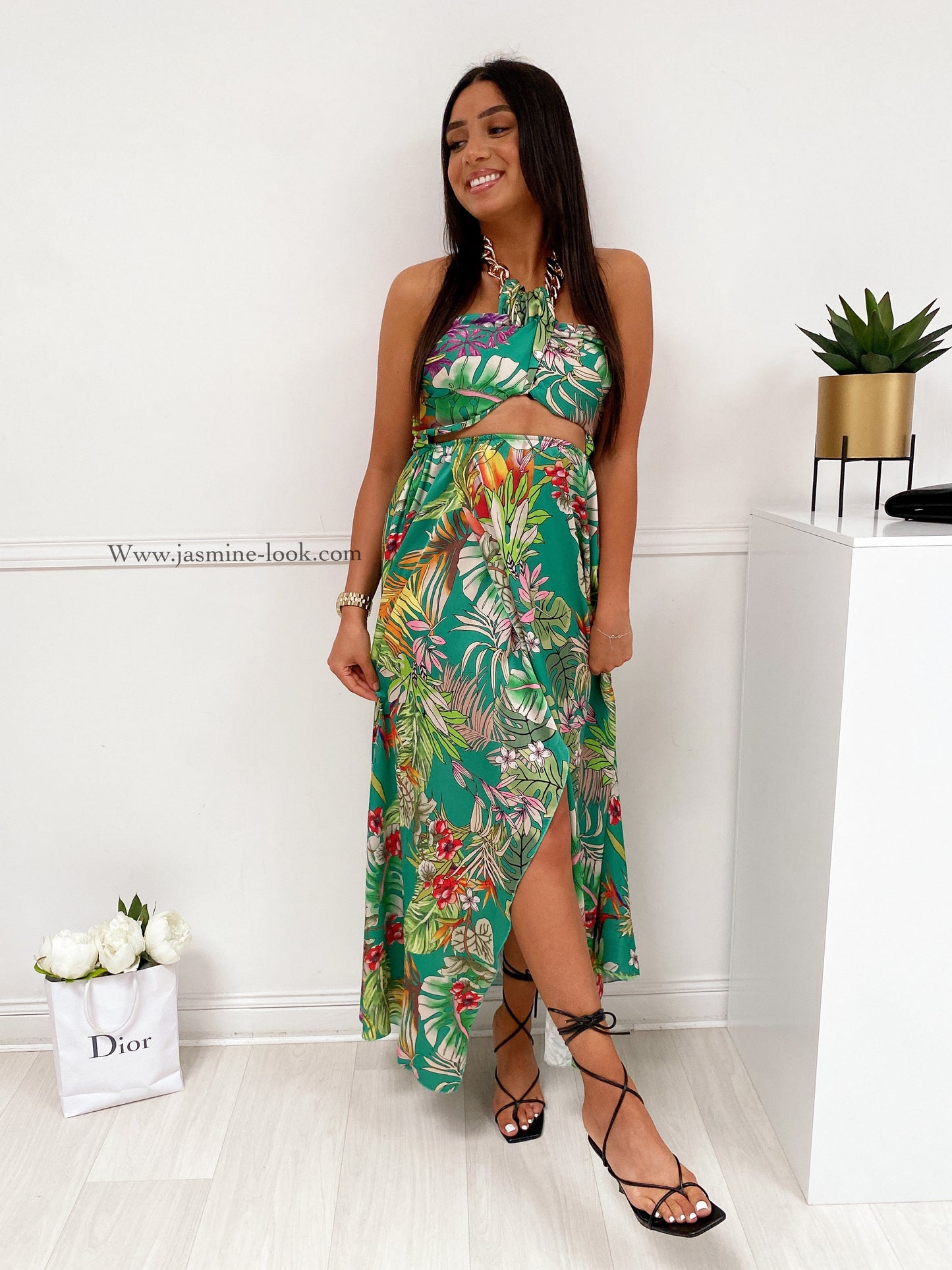 Tropical satin dress